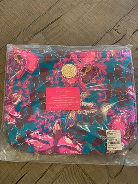 Lilly Pulitzer Teal & Hot Pink Floral Cosmetic Pouch